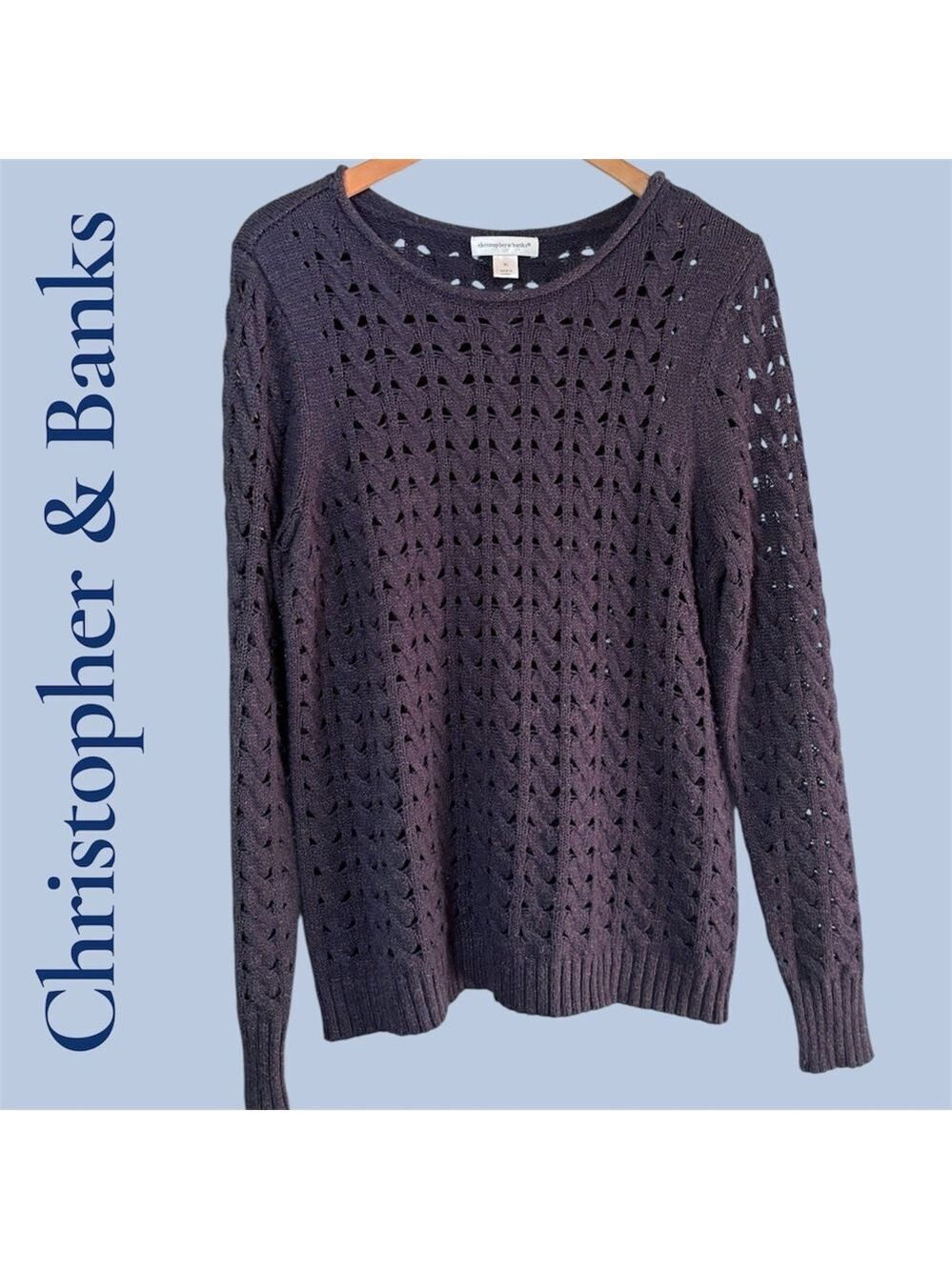 Christopher & Banks Women's Open-Knit Sweater - Deep blue. Size XL VG Preowned!